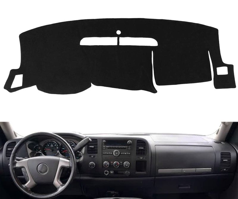 AKMOTOR غطاء لوحة القيادة مخصص لسيارات شيفروليه سيلفرادو 1500 2500HD 3500HD LS/LT/WT من 07-13، وجي إم سي سييرا 1500 2500HD 3500HD SL/SLE/WT من 07-13، سجادة غطاء لوحة القيادة (أسود) Y74 - Image 1